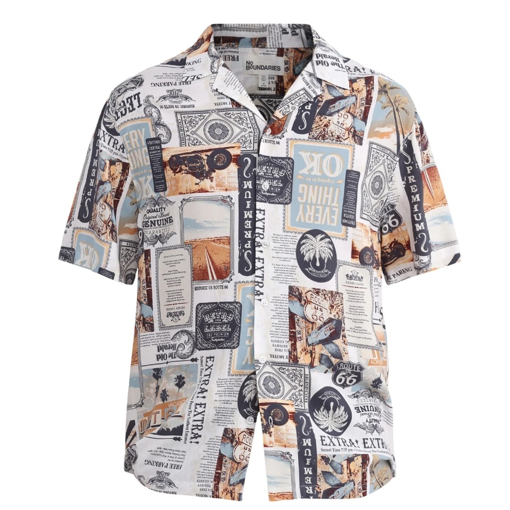 2/22 SALE‼️No Boundaries Men's Graphic Print Shirt - Blue and Brown